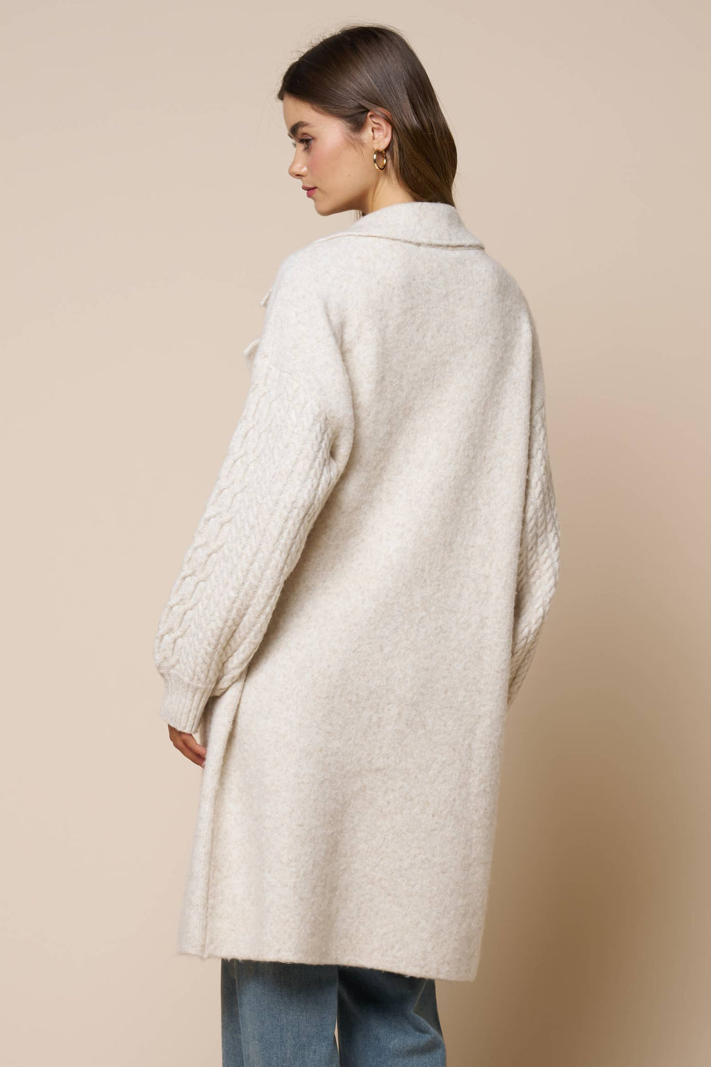 Jodi Cable Sleeve Coat in Cream