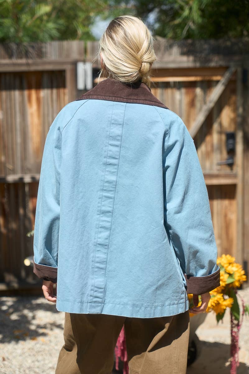 Tara Corduroy Collar Utility Jacket in Slate Blue