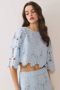 Gracie Floral Lace Cropped Top in Baby Blue