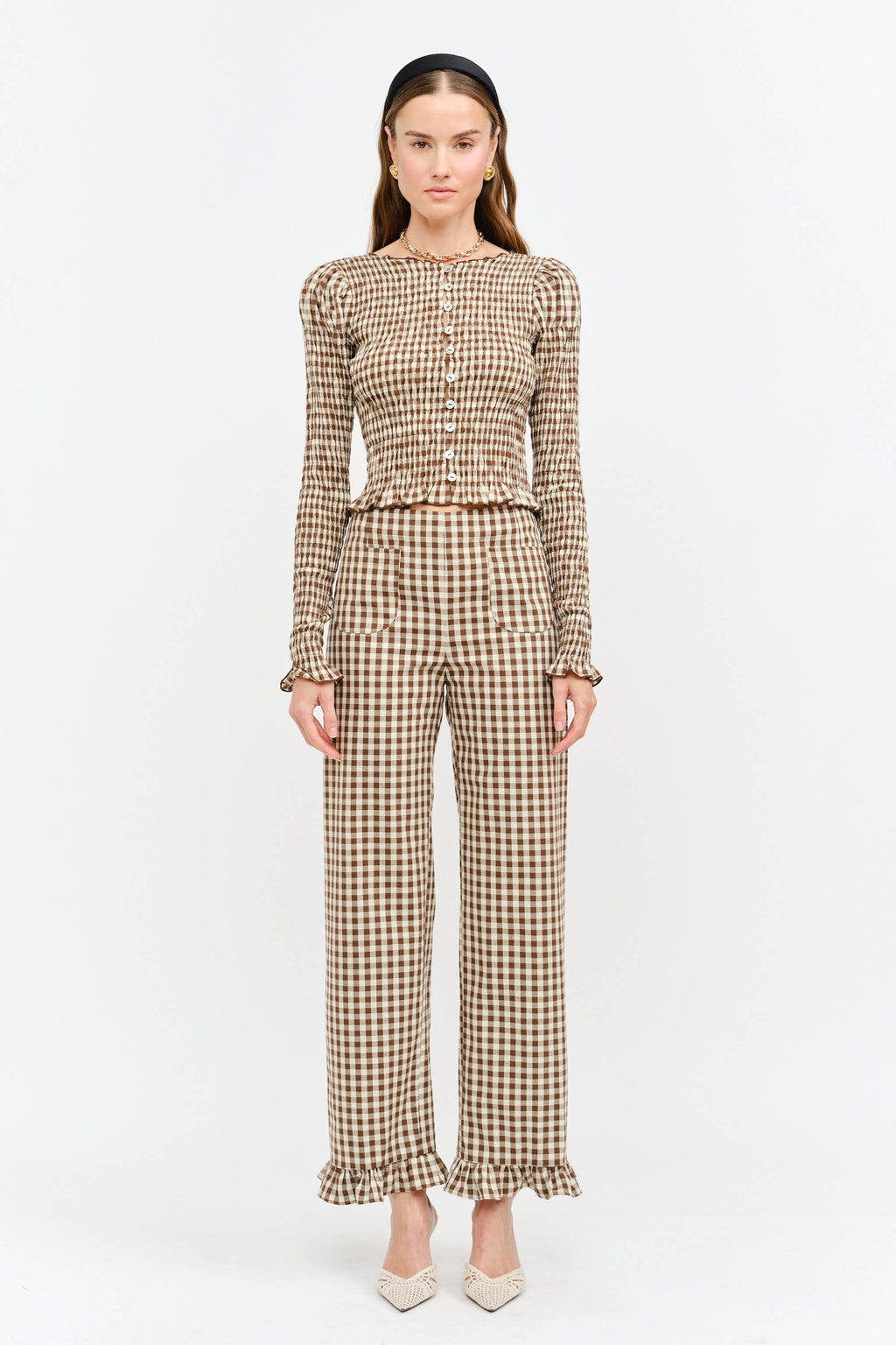 Gracie Gingham Top in Brown