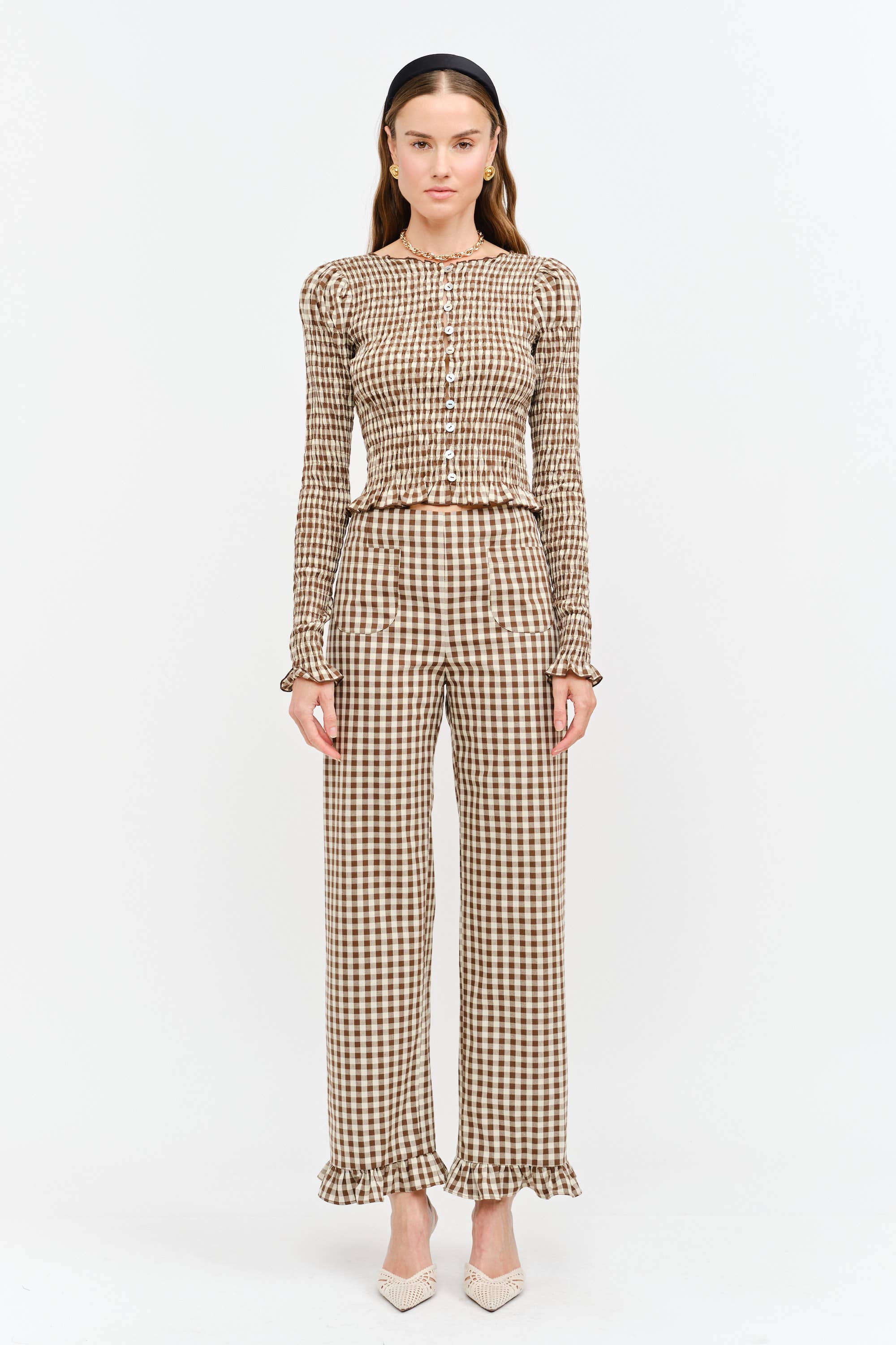 Gracie Gingham Top in Brown