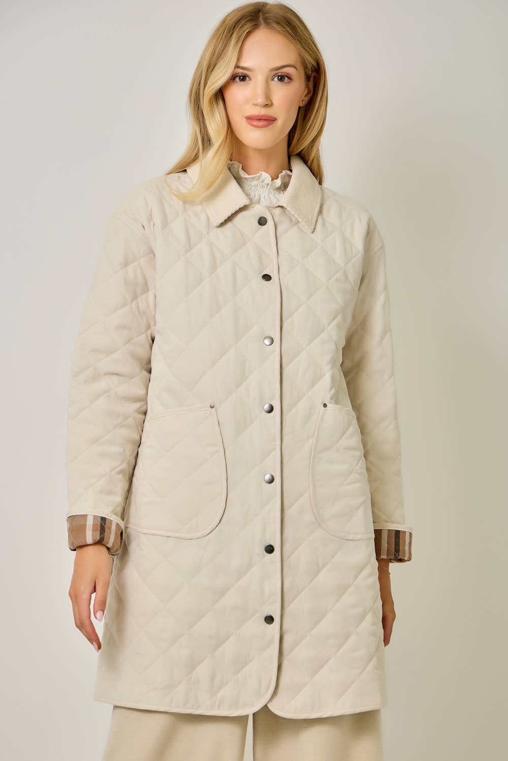 Maddie Quilted Long Jacket in Ivory