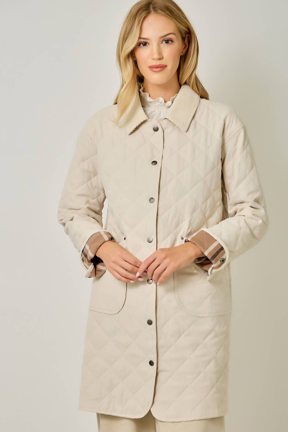 Maddie Quilted Long Jacket in Ivory