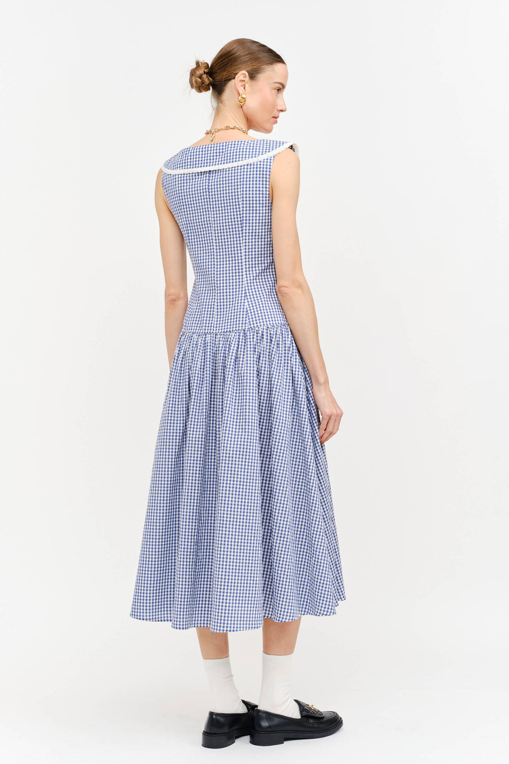 Camie Collared Midi Dress in Blue Gingham
