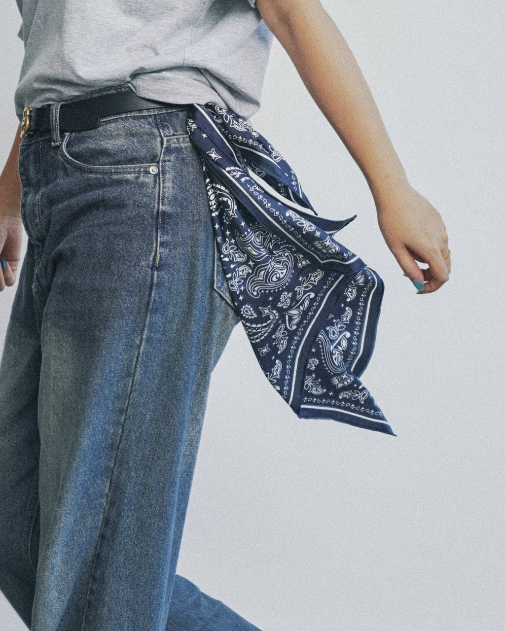 Silk Bandana Scarf in Navy Blue