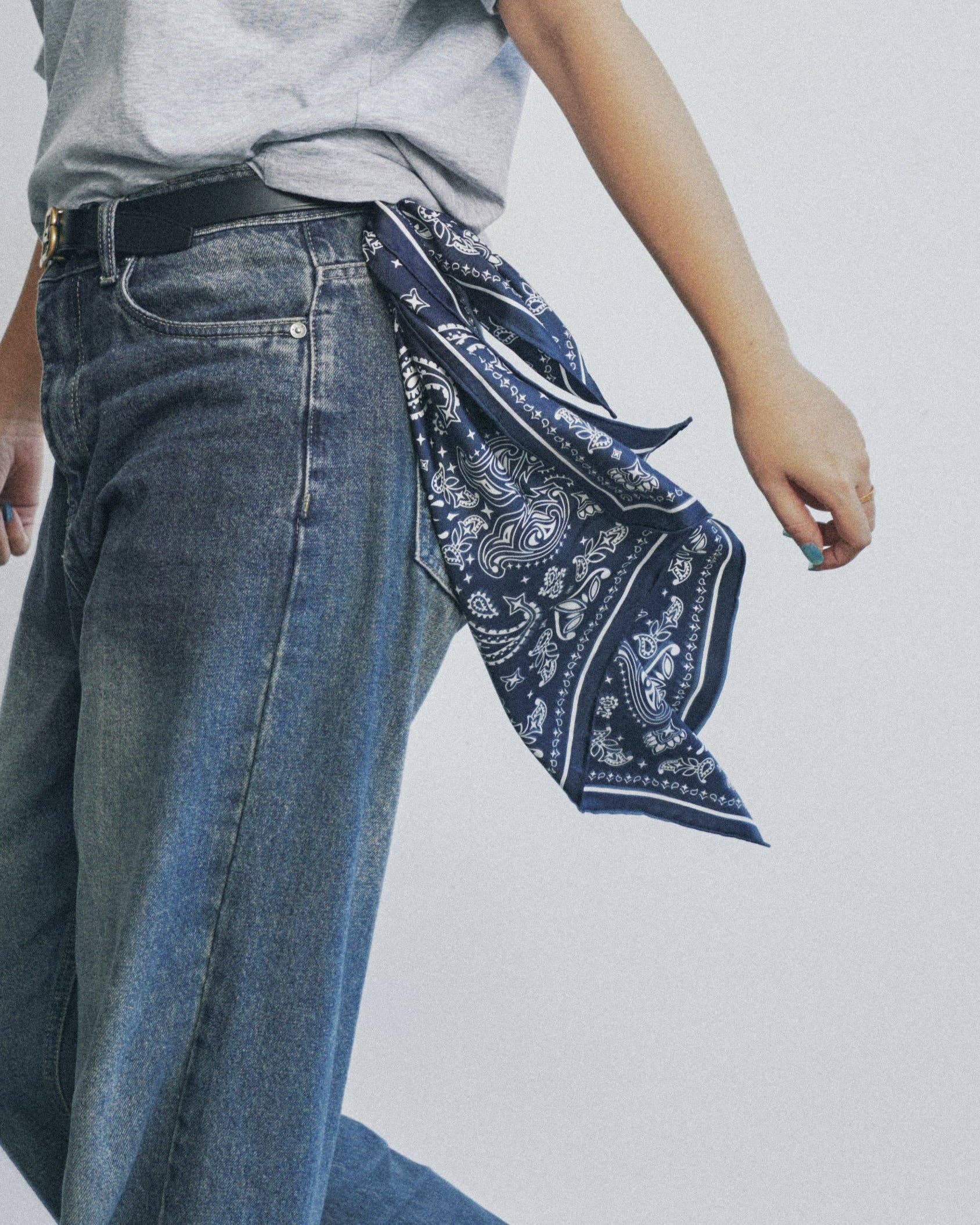Silk Bandana Scarf in Navy Blue