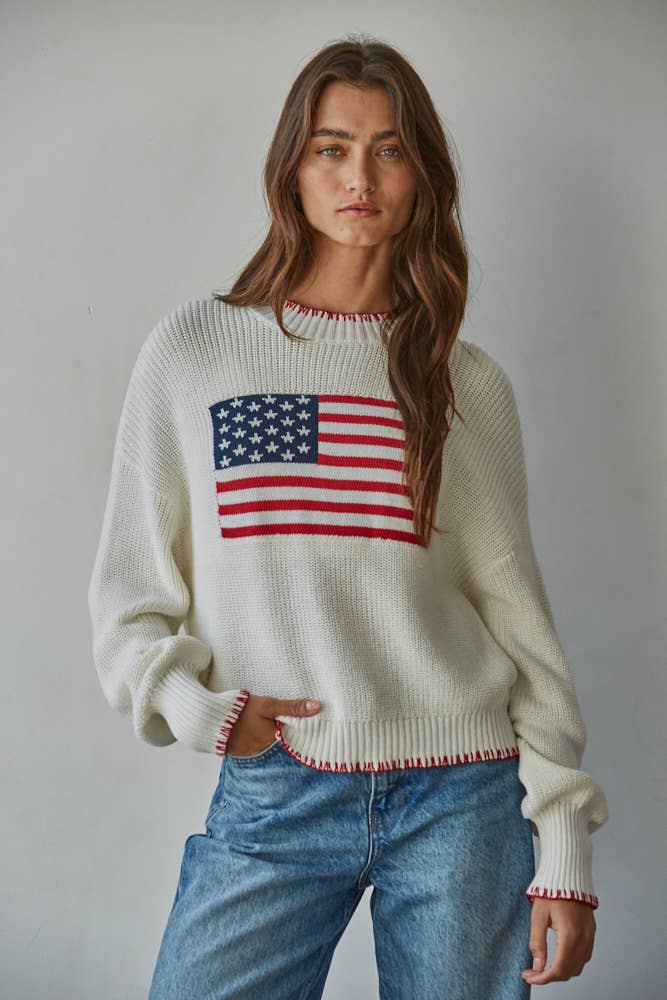 American Flag Sweater with Nantucket Embroidery