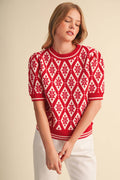 Maggie Knit Top in Red & Cream