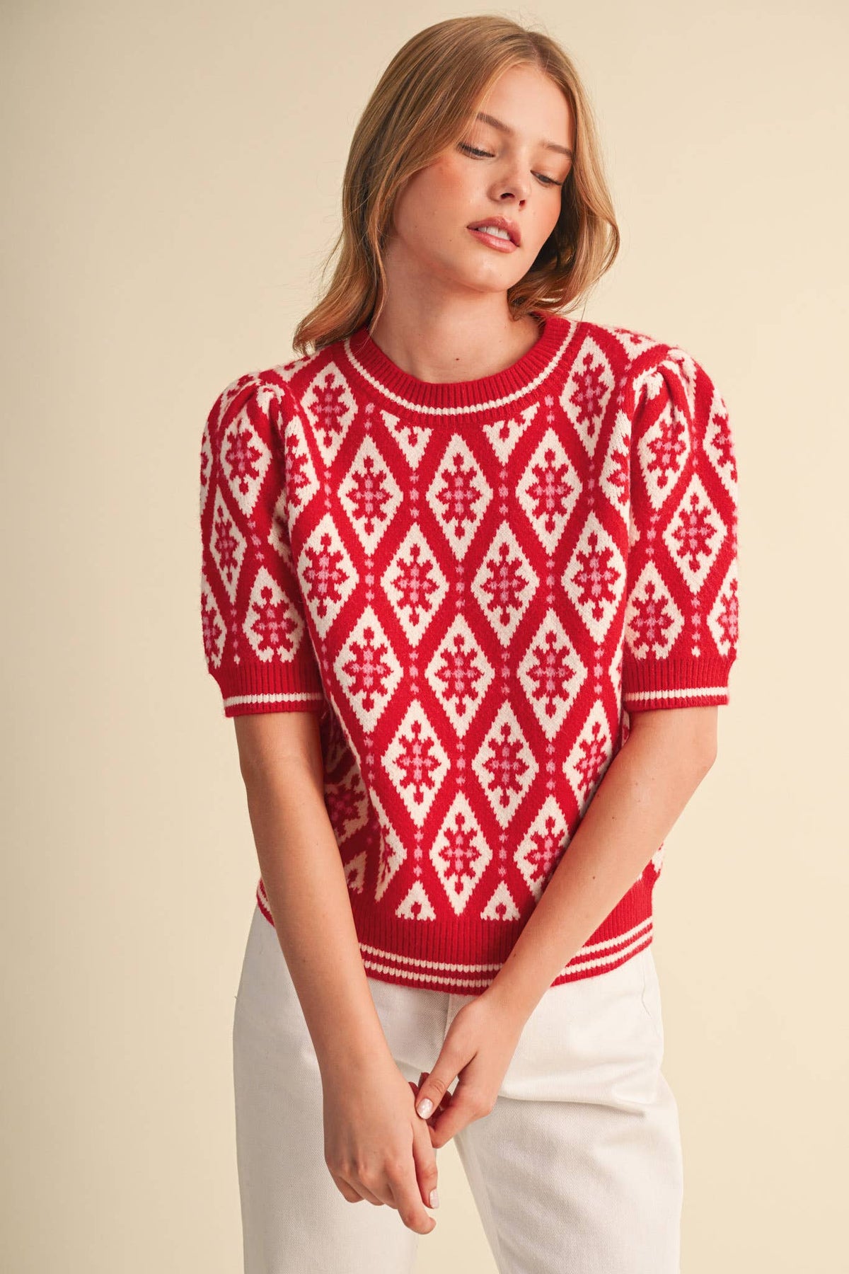 Maggie Knit Top in Red & Cream
