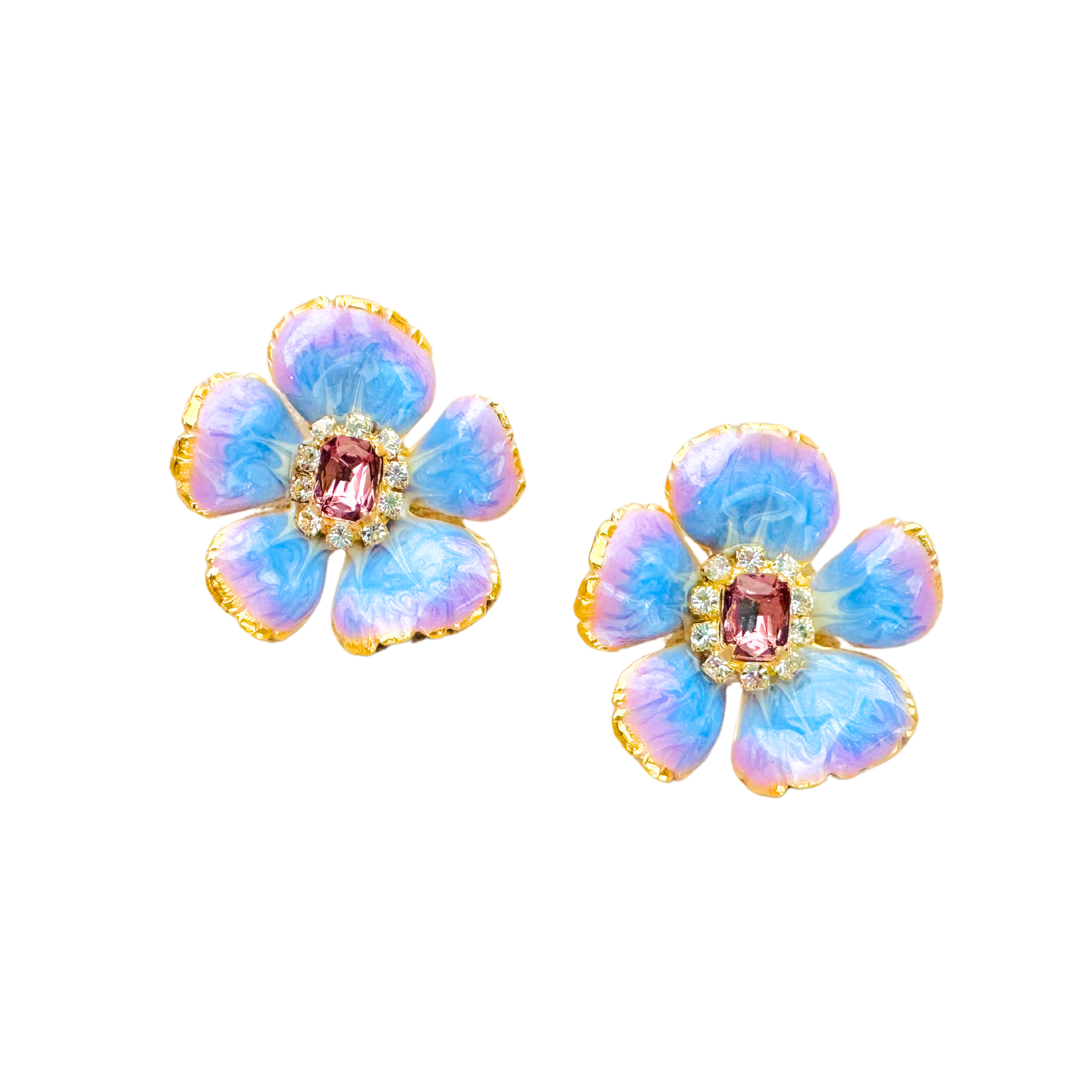 The Pink Reef Small Hand painted Floral in Periwinkle Earrings