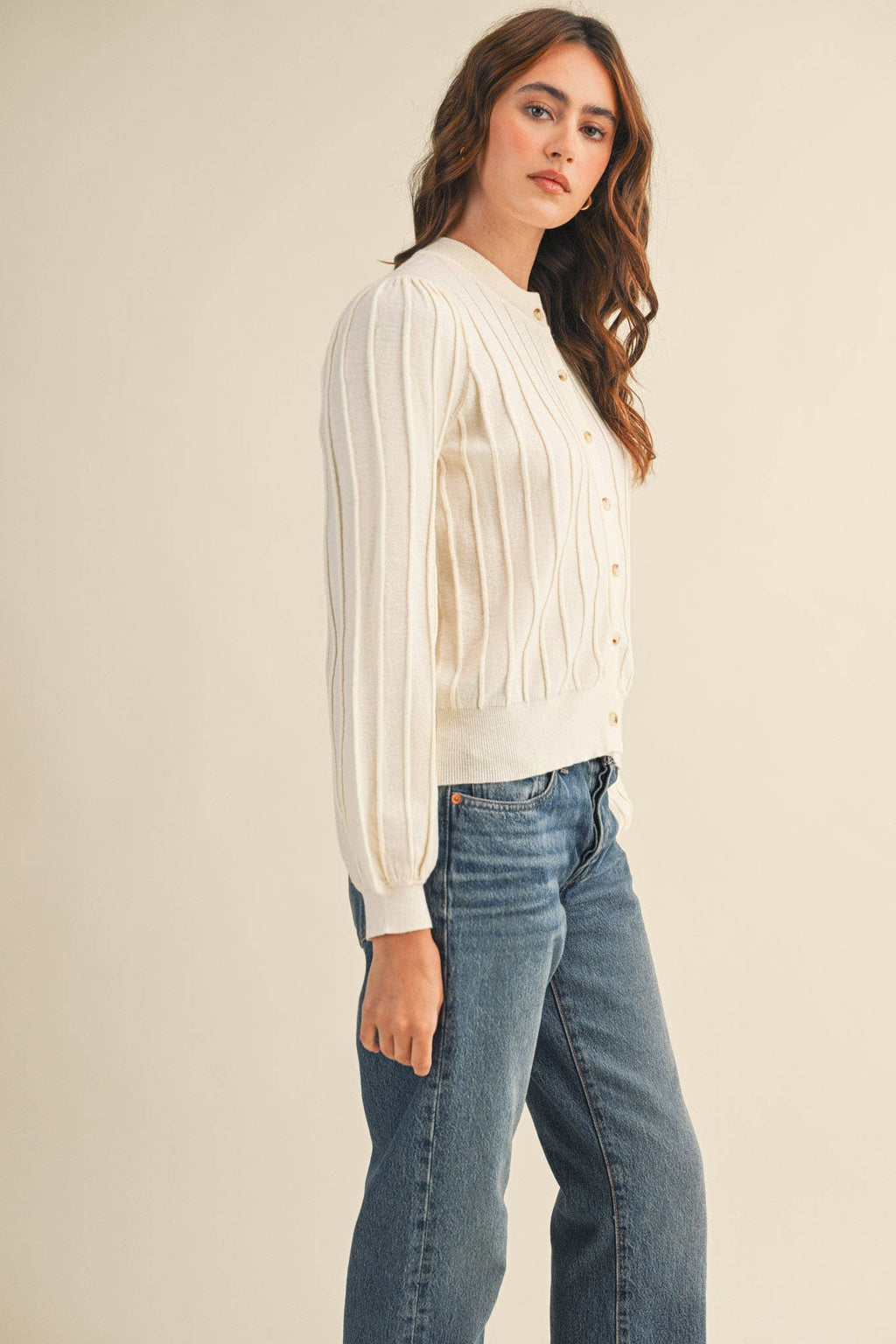 Rowan Ribbed Sweater Cardigan in Ivory