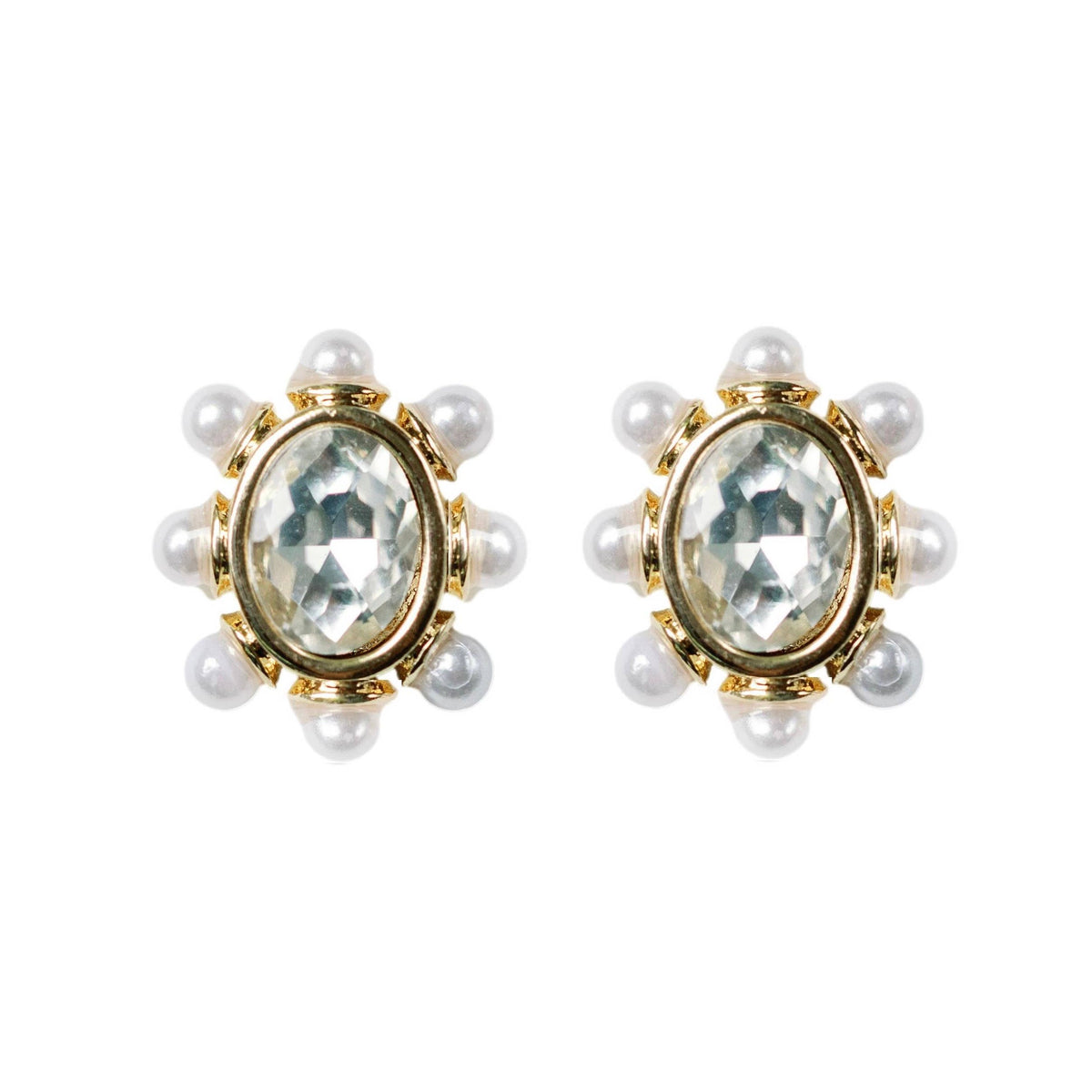 Julia Crystal Pearl Oval Stud Earrings