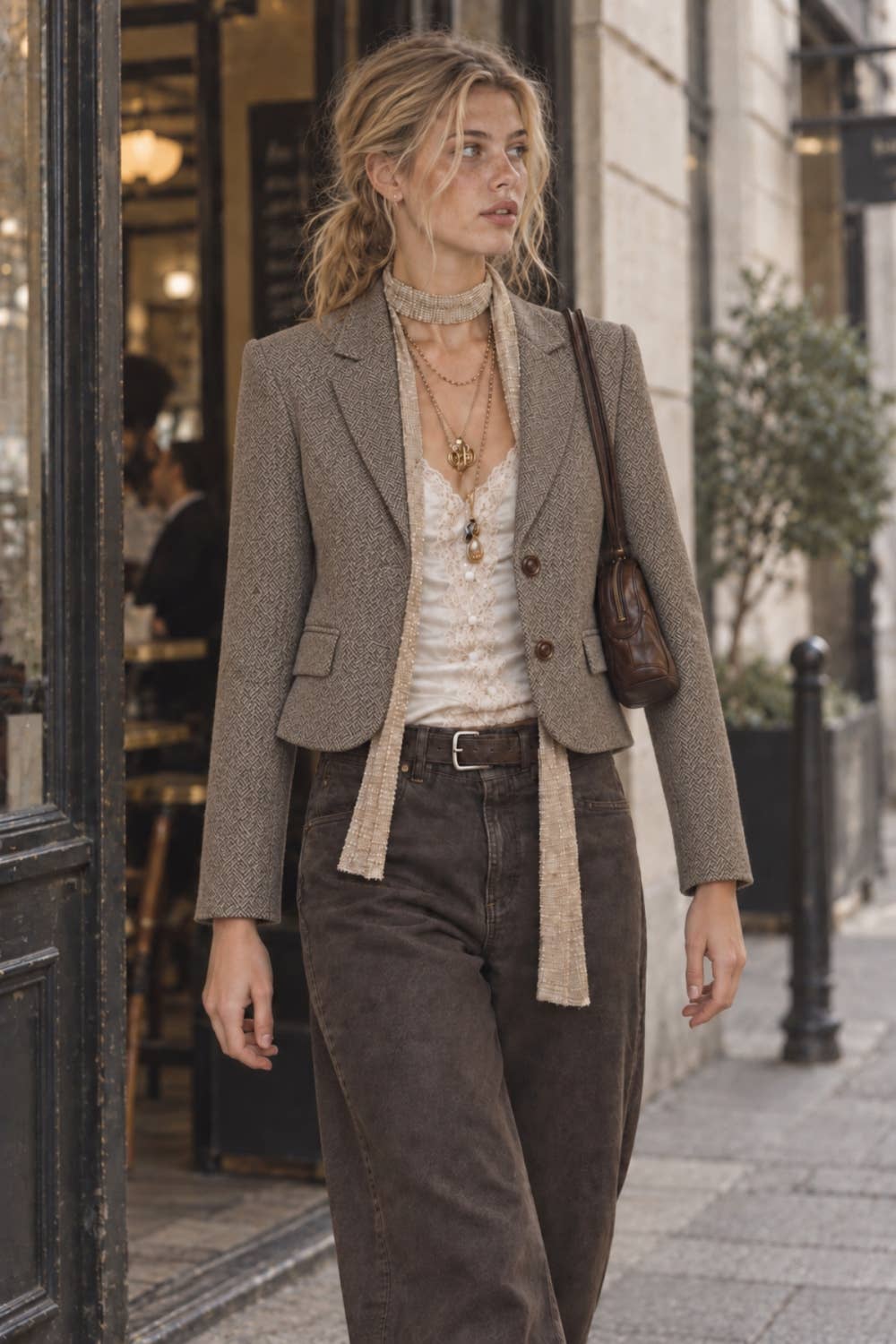 Howard Cropped Jacket in Brown Herringbone
