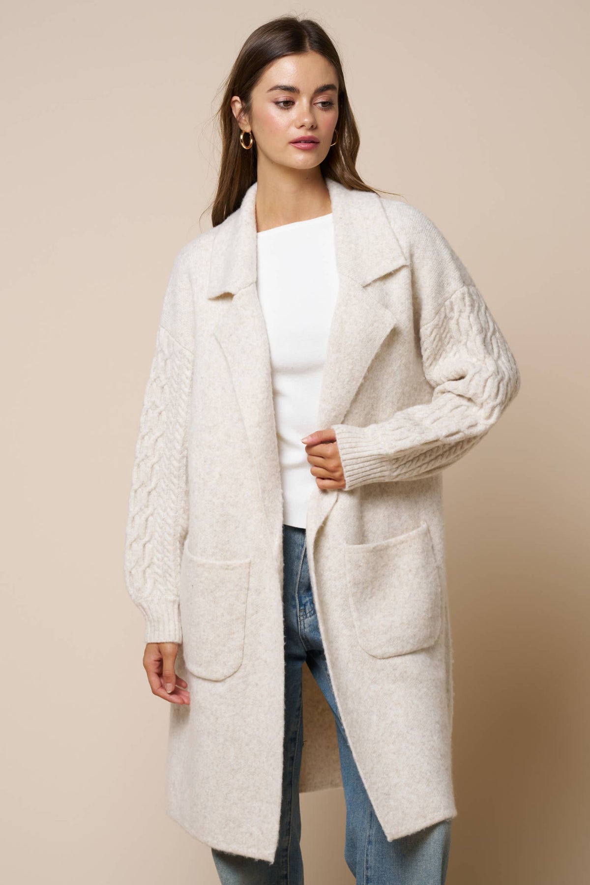 Jodi Cable Sleeve Coat in Cream