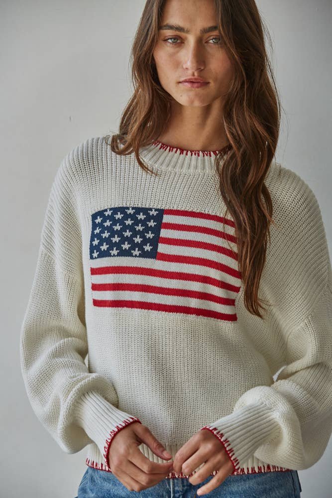 American Flag Sweater with Nantucket Embroidery