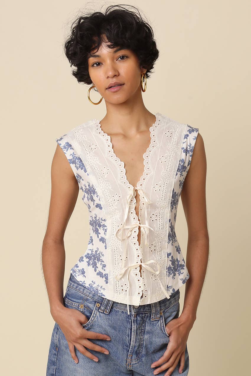 Lainey Lace Trim Floral Tank Top
