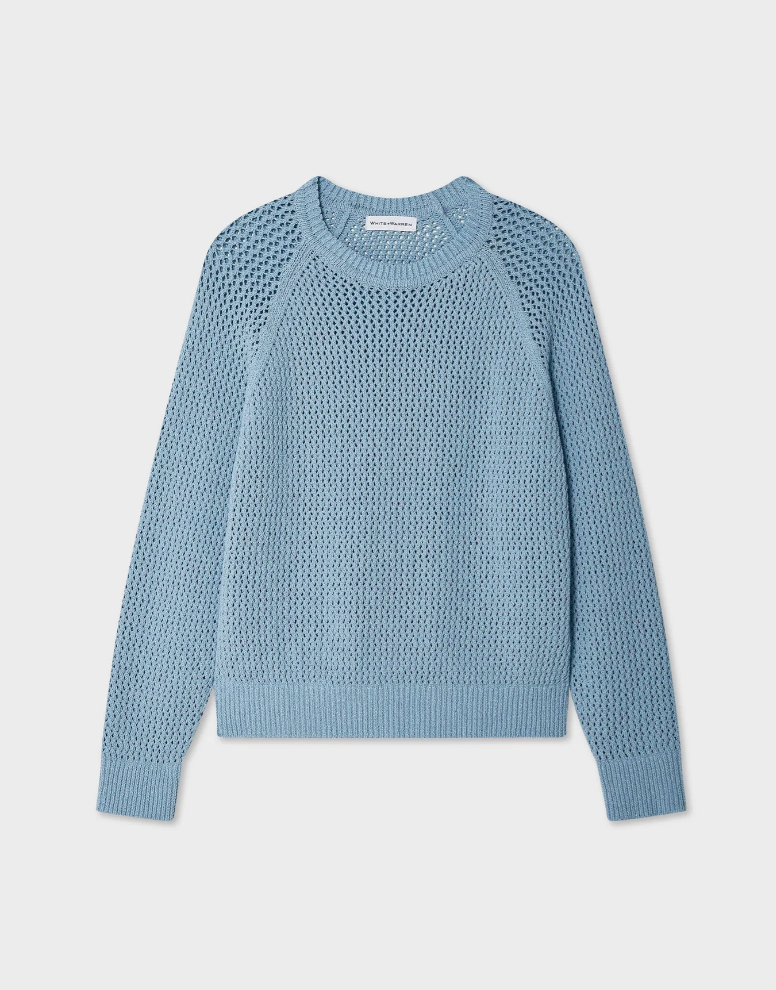 White + Warren Fine Cotton BouclÃ© Mesh Sweatshirt in Blue Marl
