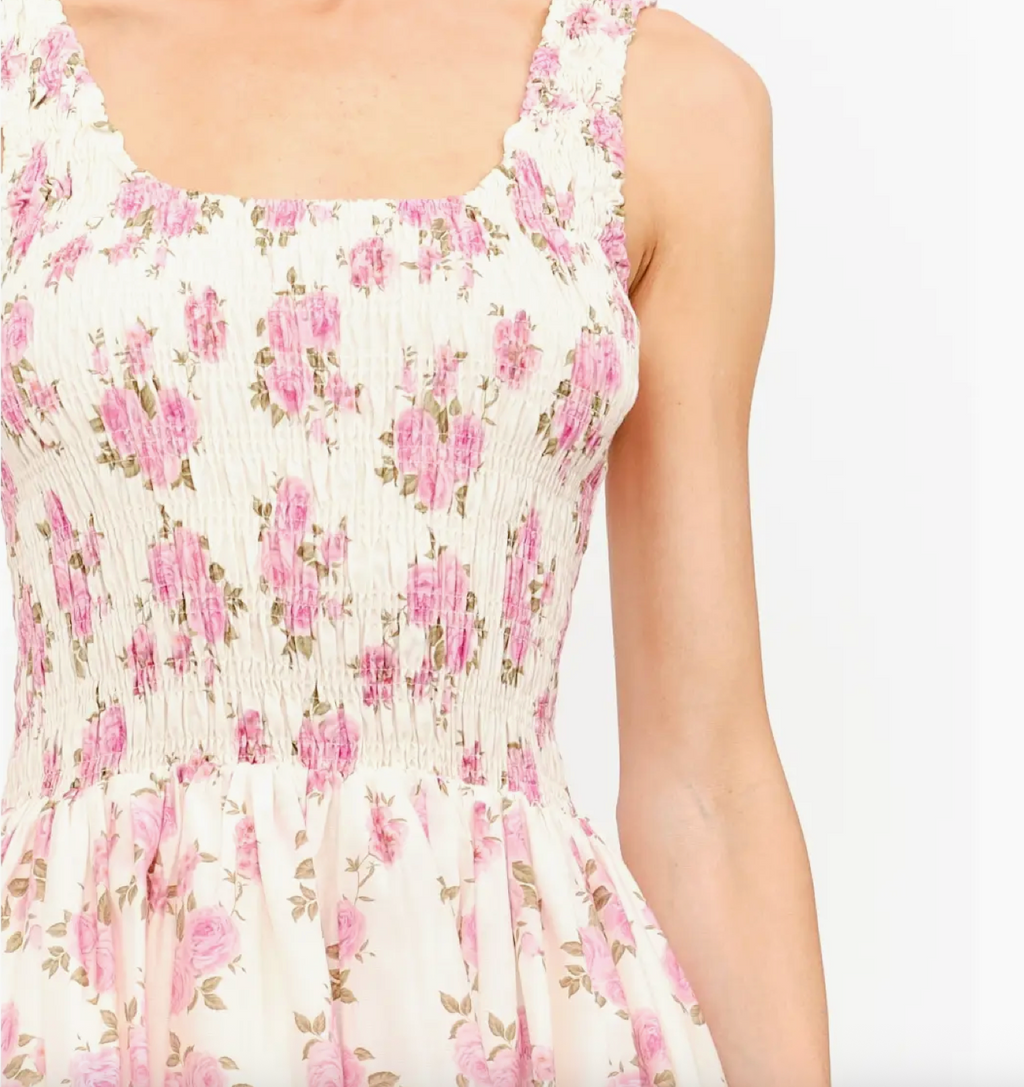 Carly Smocked Dress in Pink Floral