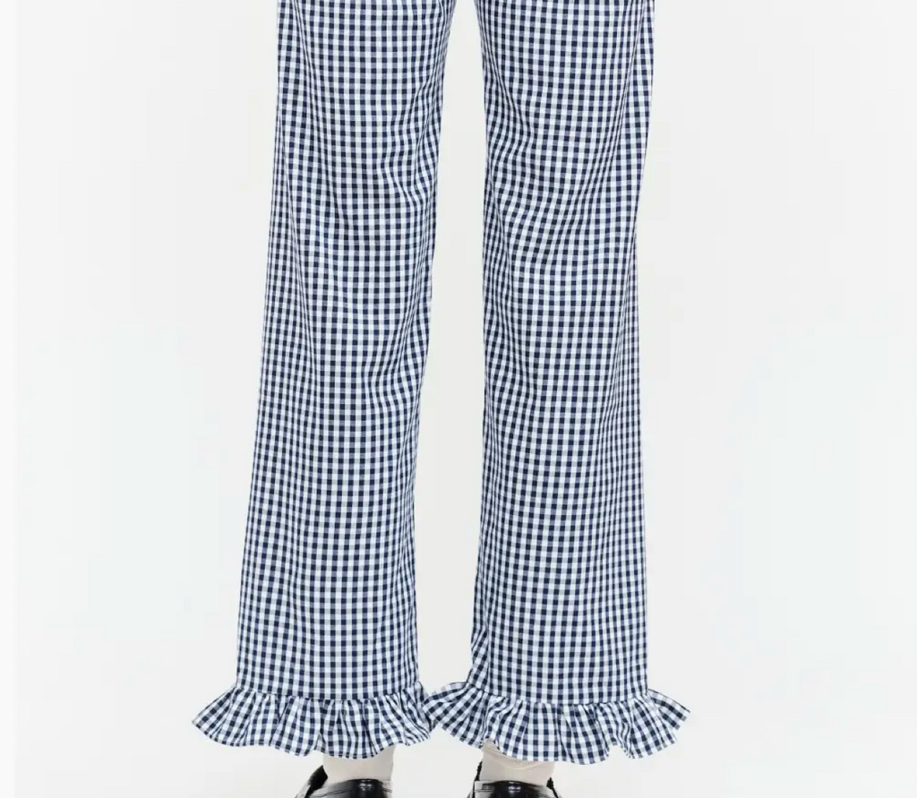 Gracie Gingham Pant with Ruffle Hem in Navy