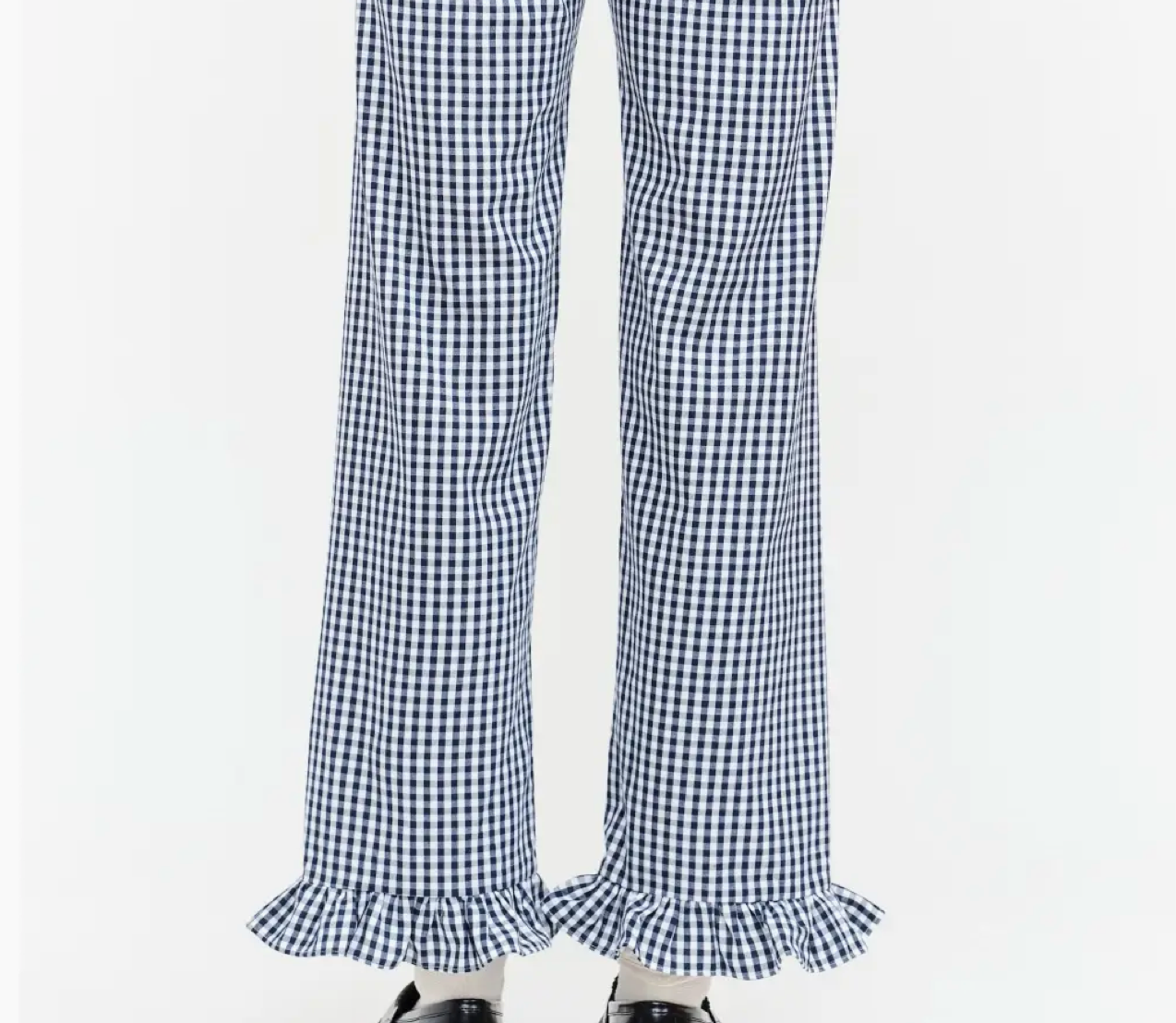 Gracie Gingham Pant with Ruffle Hem in Navy