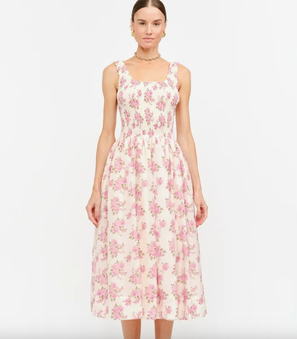 Carly Smocked Dress in Pink Floral