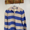 White + Warren Cashmere Rugby Stripe Polo in Natural & Blue Iris