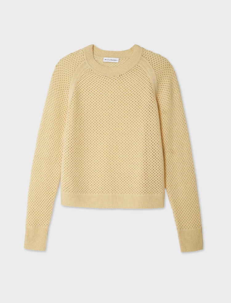 White + Warren Cashmere Mesh Sweatshirt in Pale Yellow
