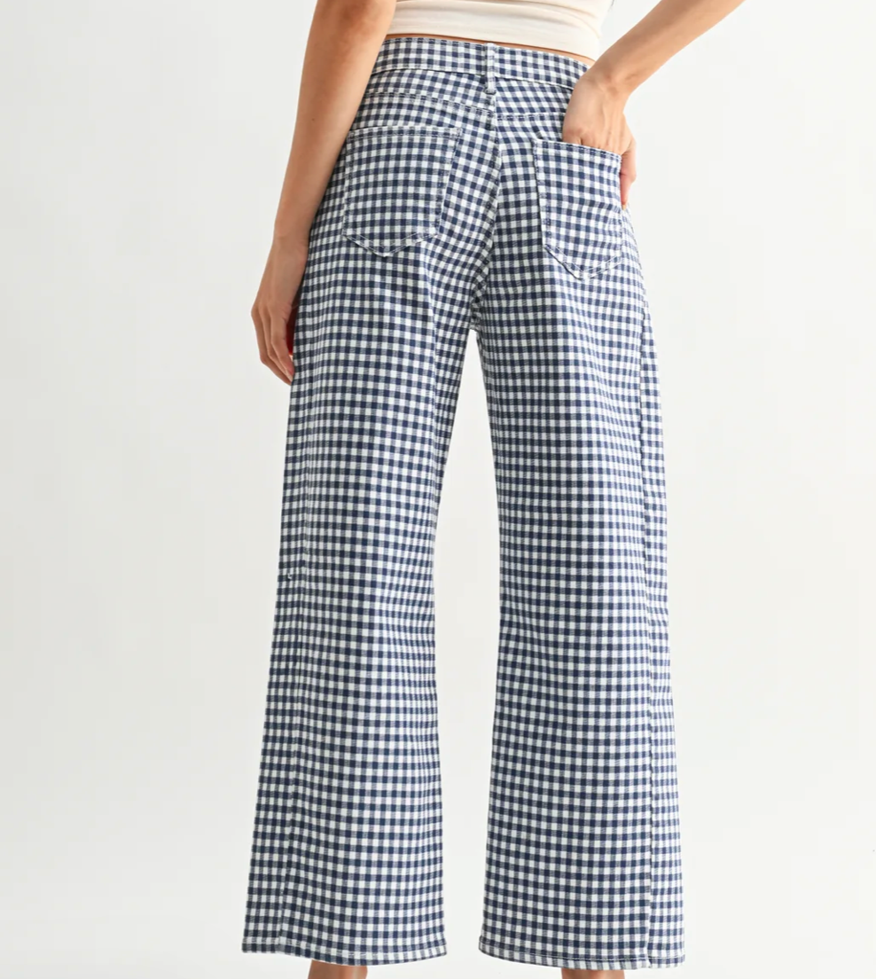 Julia Barrel Leg Jean in Navy Gingham