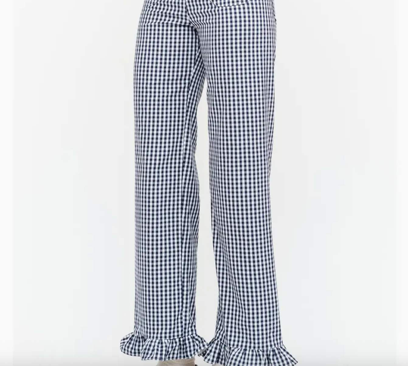 Gracie Gingham Pant with Ruffle Hem in Navy