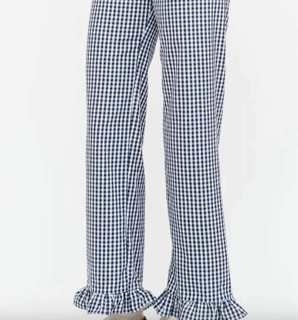 Gracie Gingham Pant with Ruffle Hem in Navy