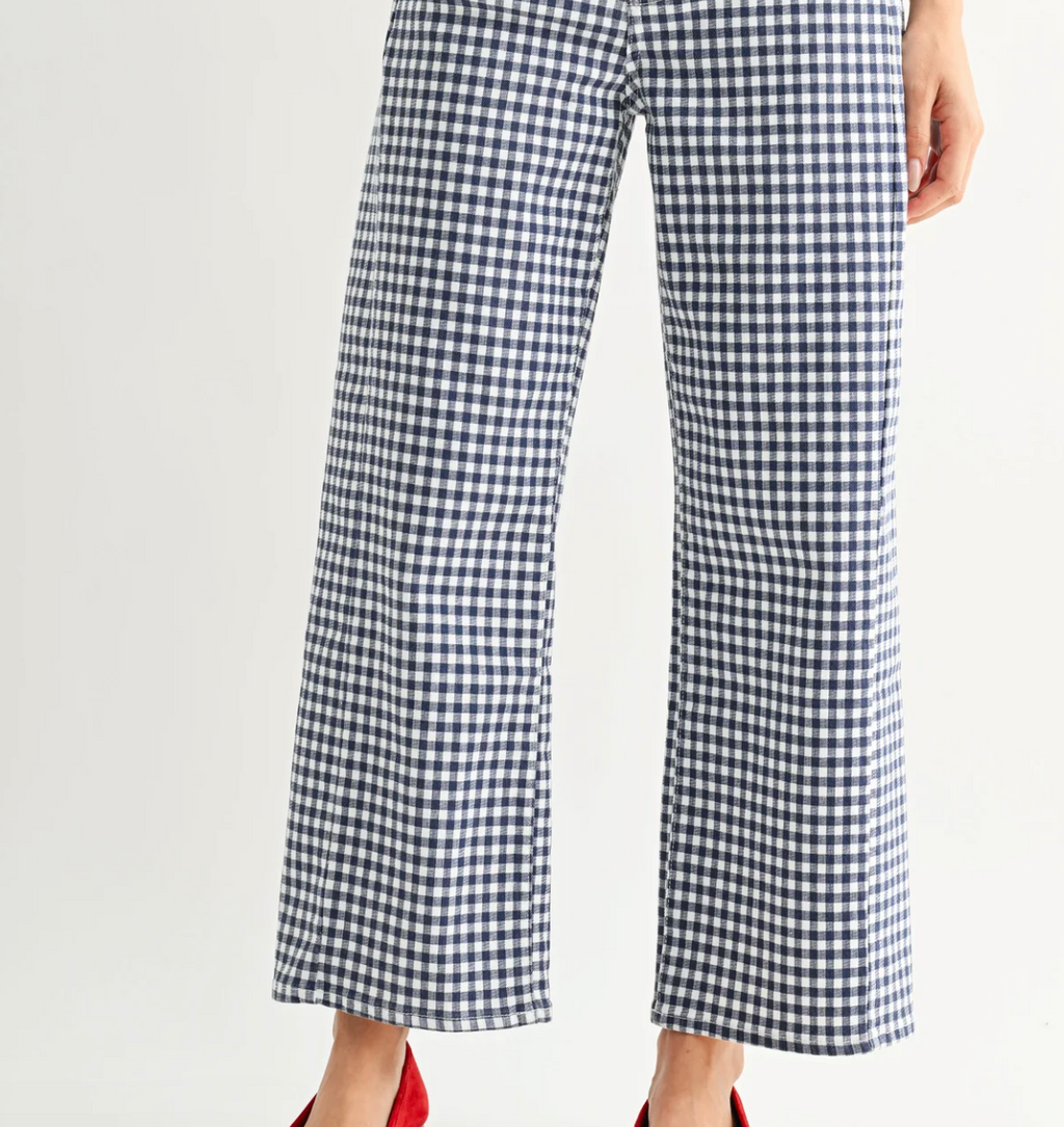 Julia Barrel Leg Jean in Navy Gingham