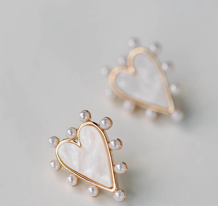 Pearl Studded Heart Earrings