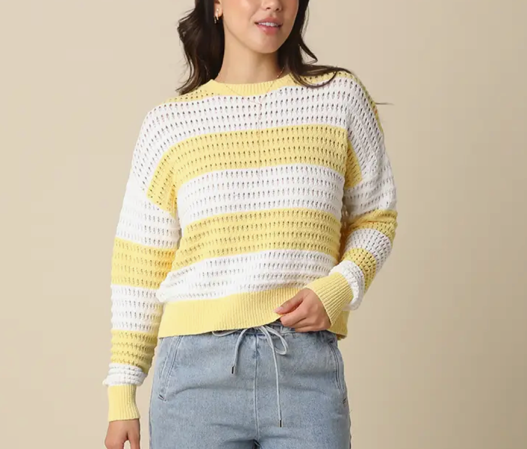 Susie Stripe Knit Sweater in Butter Yellow