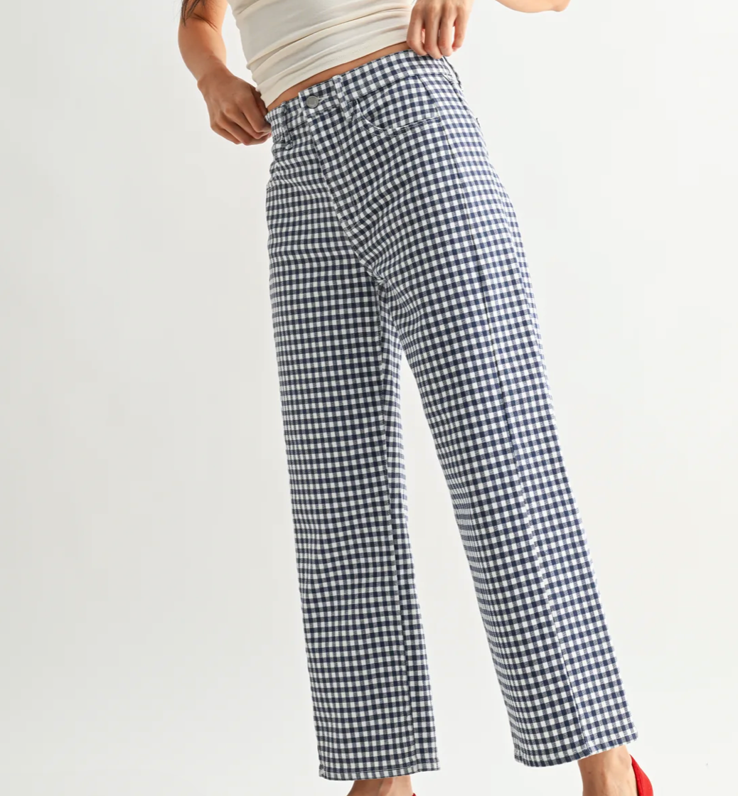 Julia Barrel Leg Jean in Navy Gingham