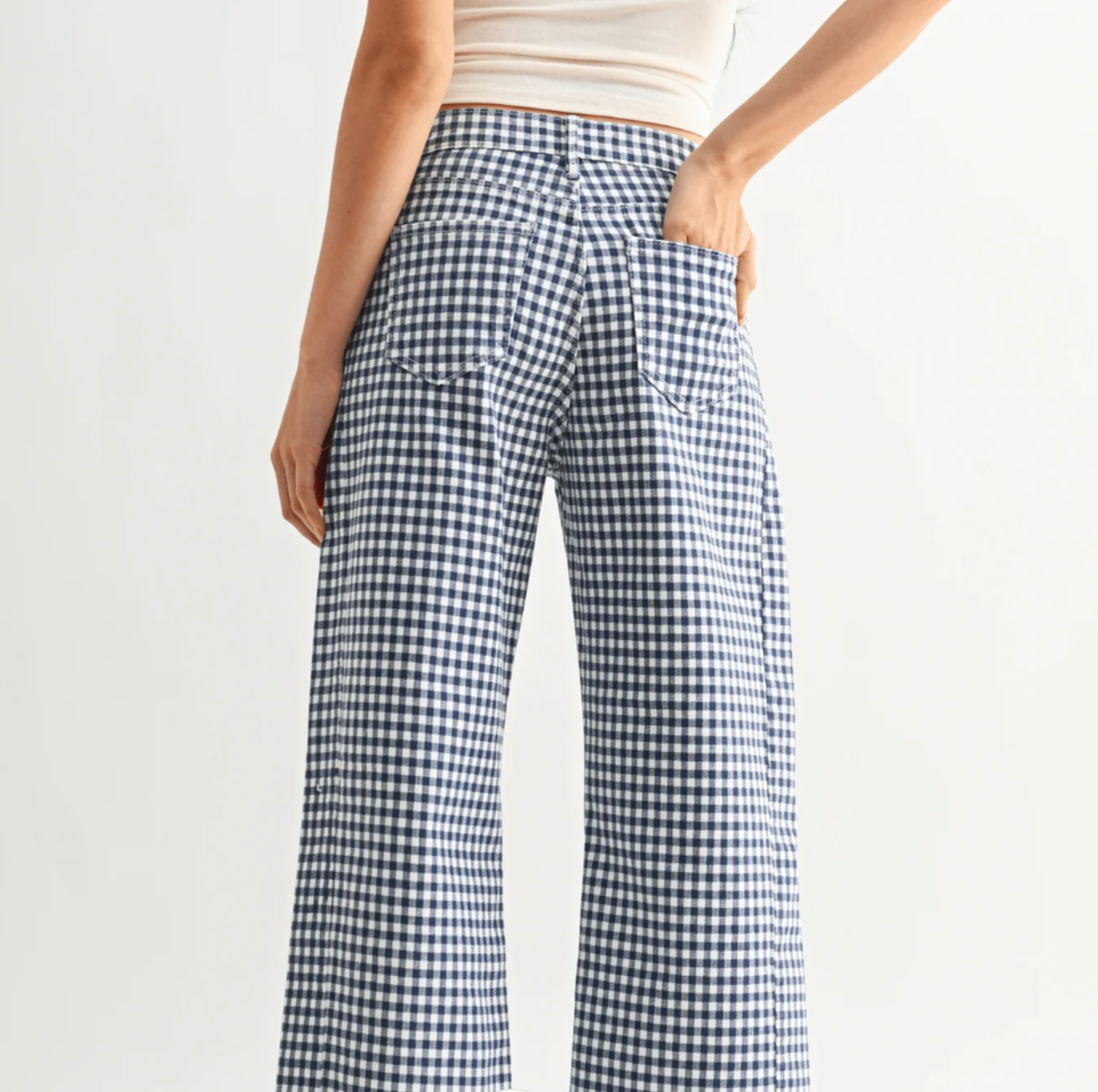 Julia Barrel Leg Jean in Navy Gingham