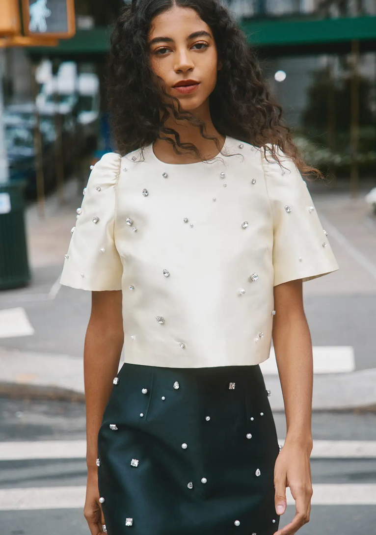 Hunter Bell Olivia Top in Ivory Satin