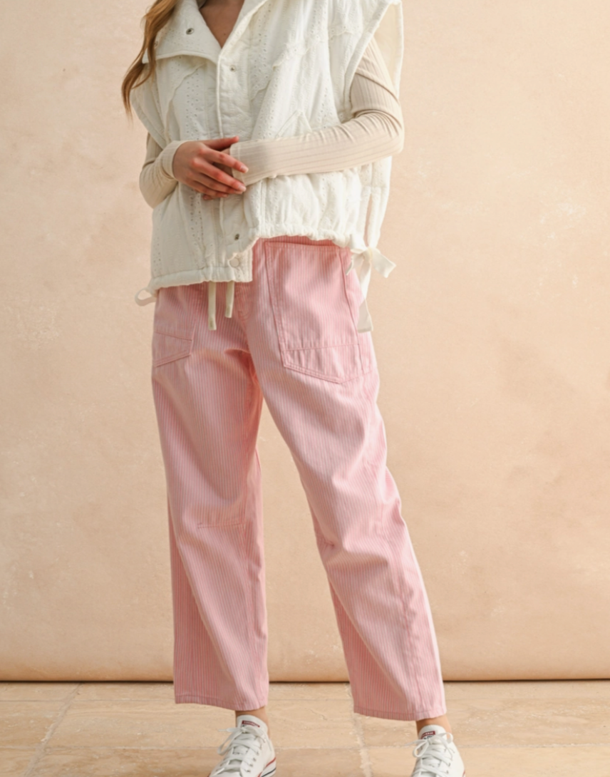 Vera Striped Barrel Pants in Light Pink