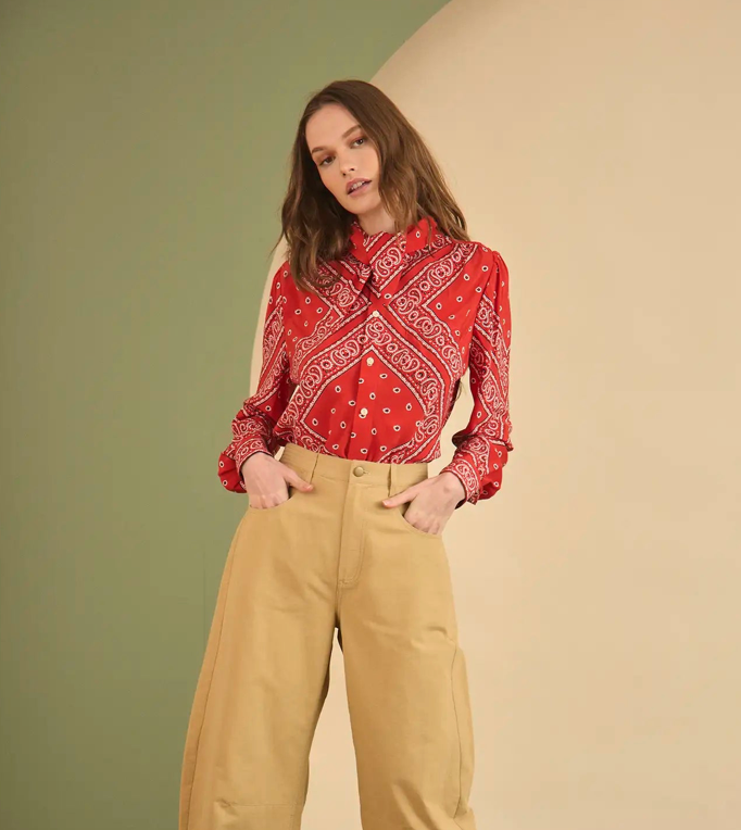 Hunter Bell Frances Blouse in Aces Wild Red