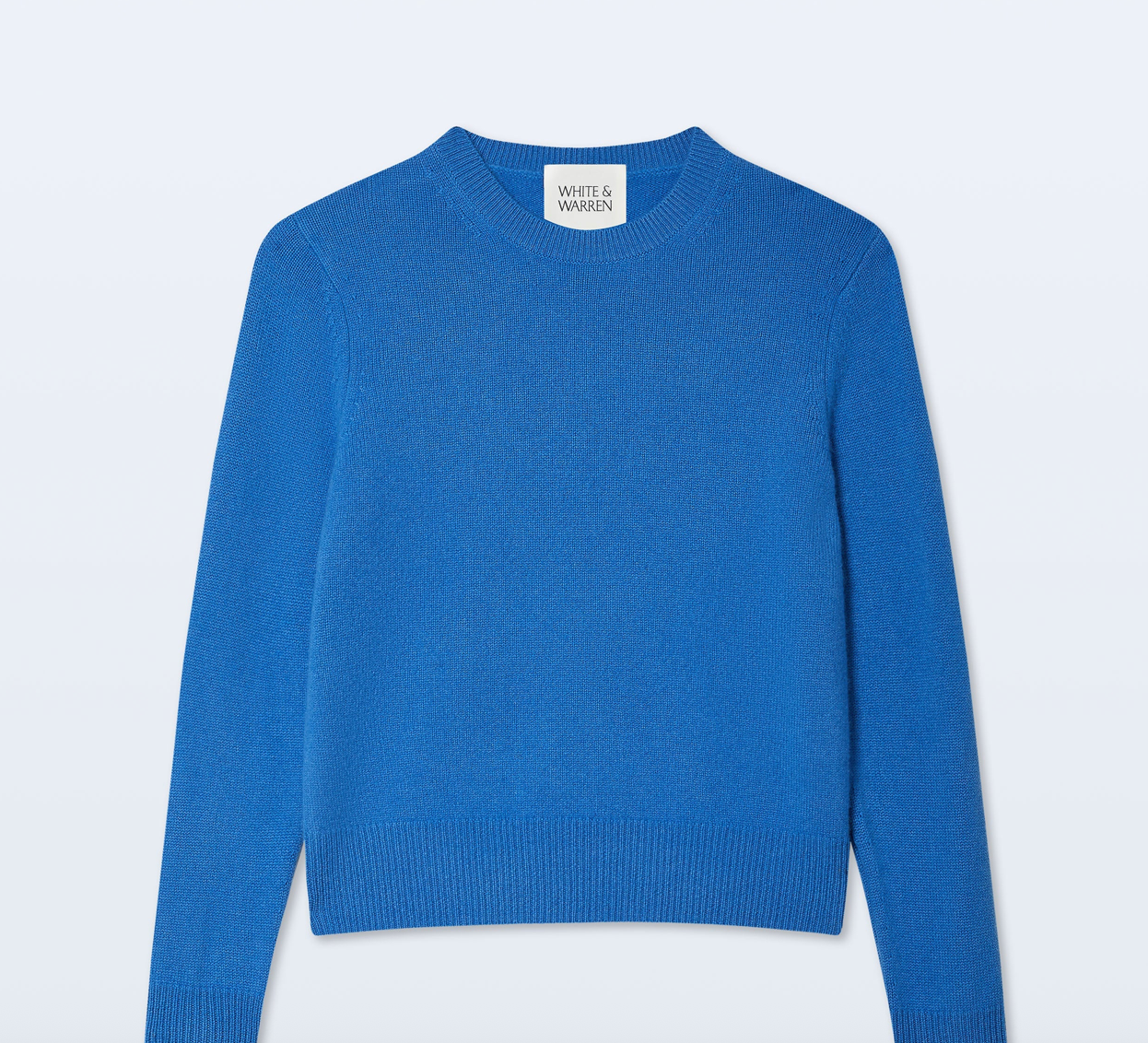 White & Warren Cashmere Rib Trim Crewneck in Blue Iris