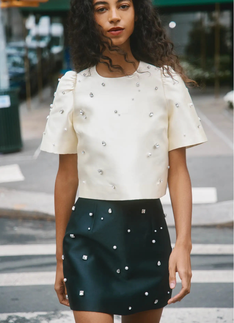 Hunter Bell Britt Mini Skirt in Black Satin