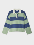 White + Warren Cotton Blend Rugby Polo in Cool Sage & Indigo