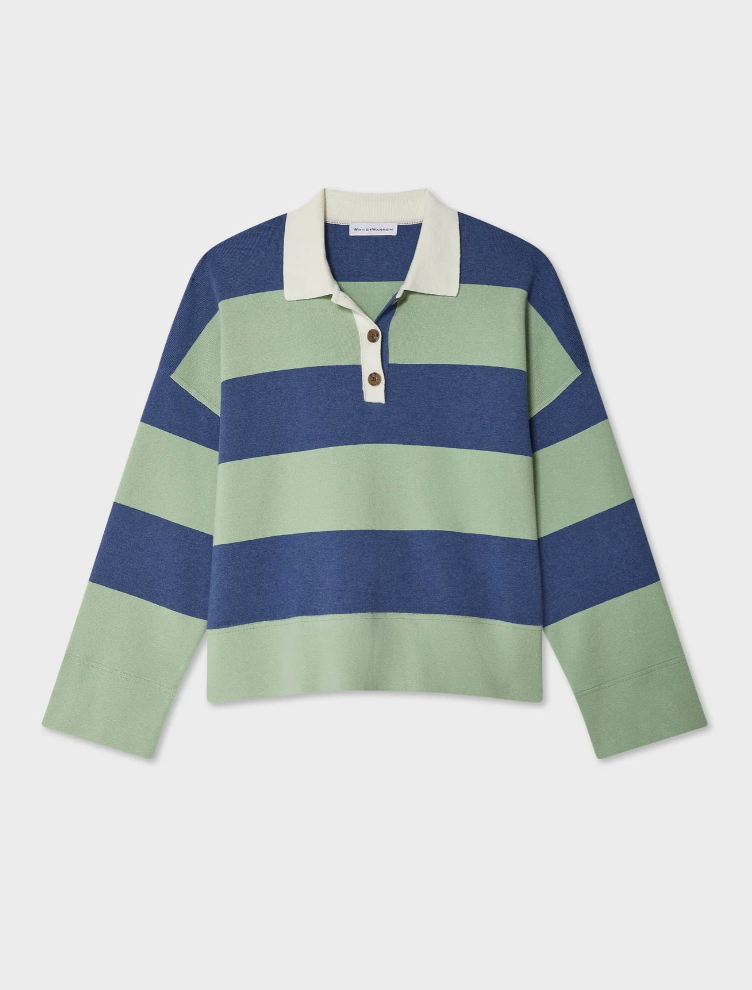 White + Warren Cotton Blend Rugby Polo in Cool Sage & Indigo