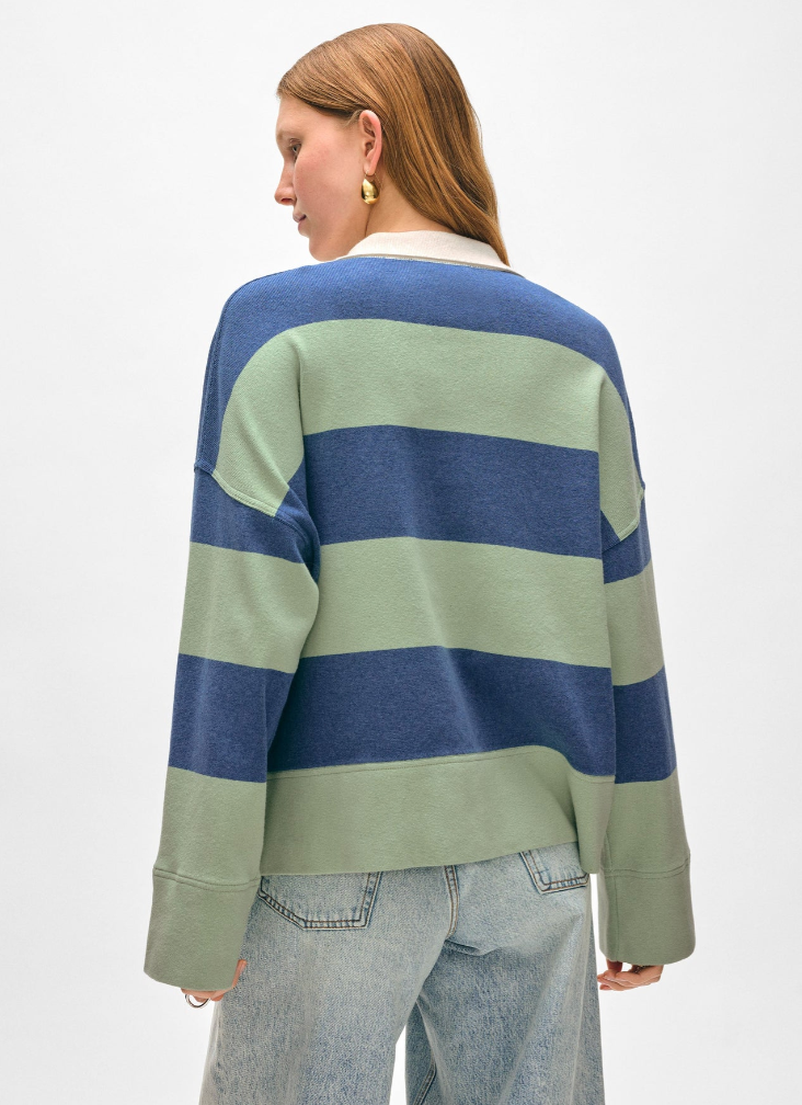 White + Warren Cotton Blend Rugby Polo in Cool Sage & Indigo