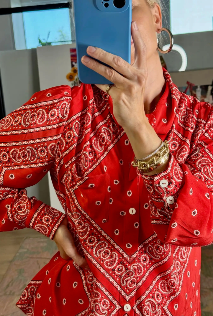 Hunter Bell Frances Blouse in Aces Wild Red