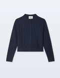 White + Warren Cashmere Cable Shrunken Crew in Navy Blue