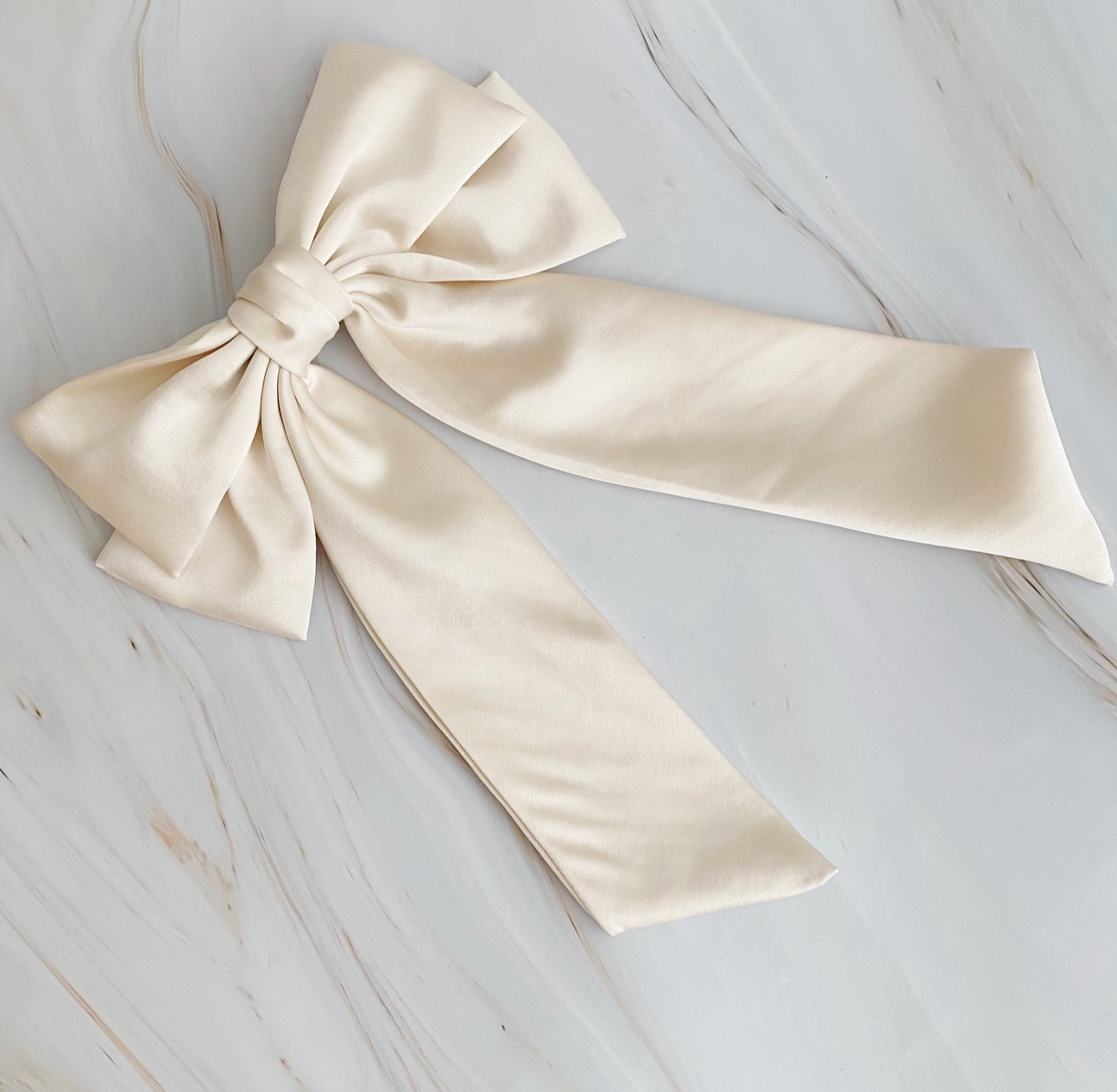 Ivory Satin Bow Hair Barrette