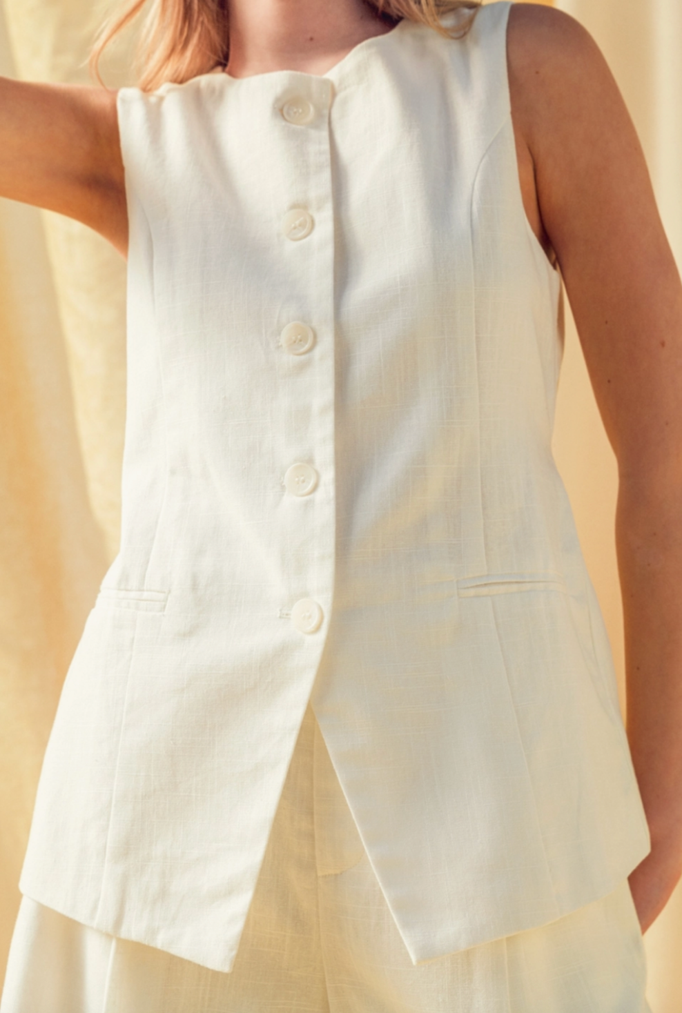 Riley Linen Vest Top in White