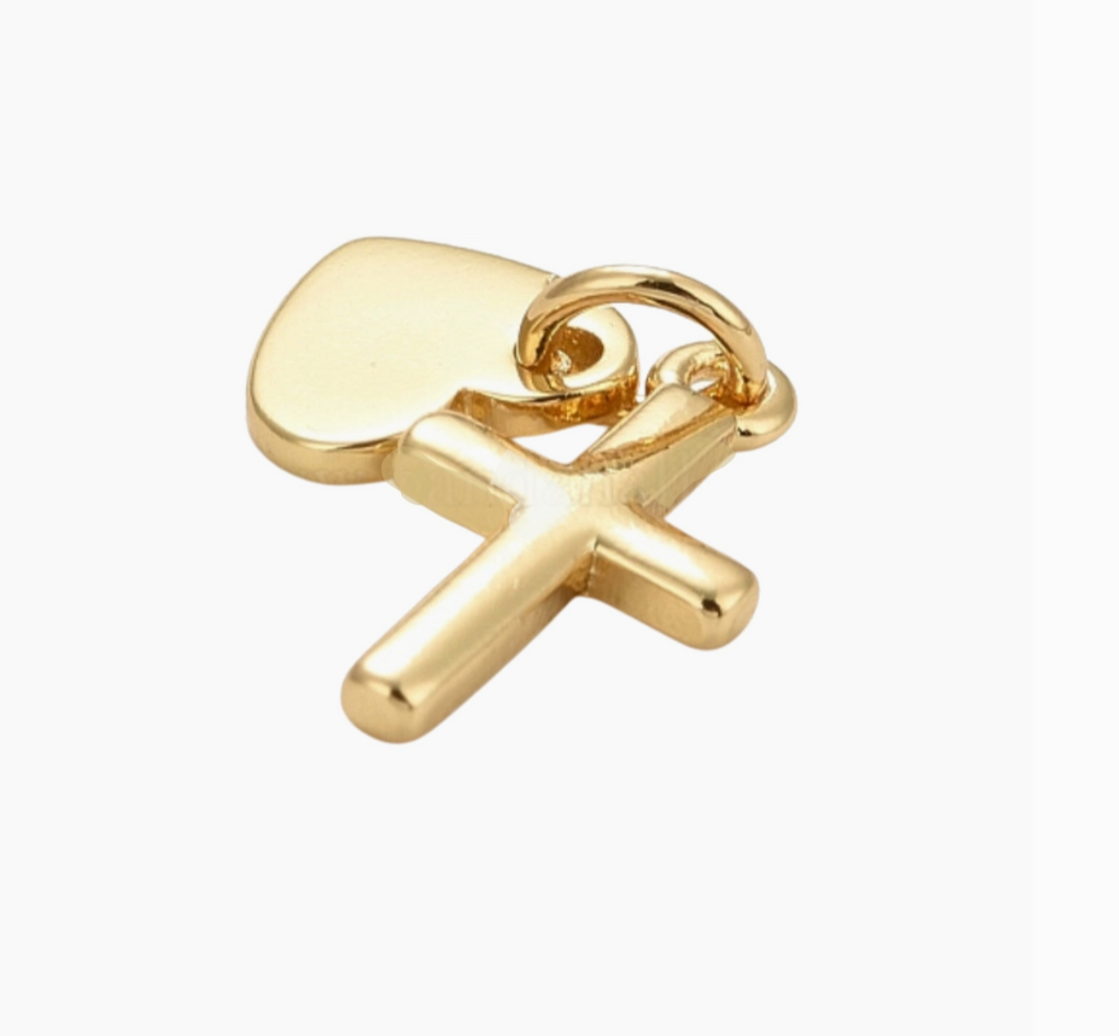 Gold Heart and Cross Charm