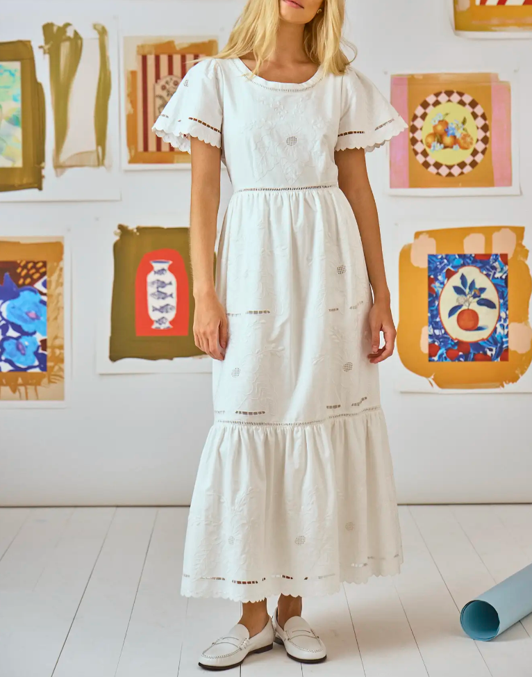 Hunter Bell Marley Dress in White Embroidery