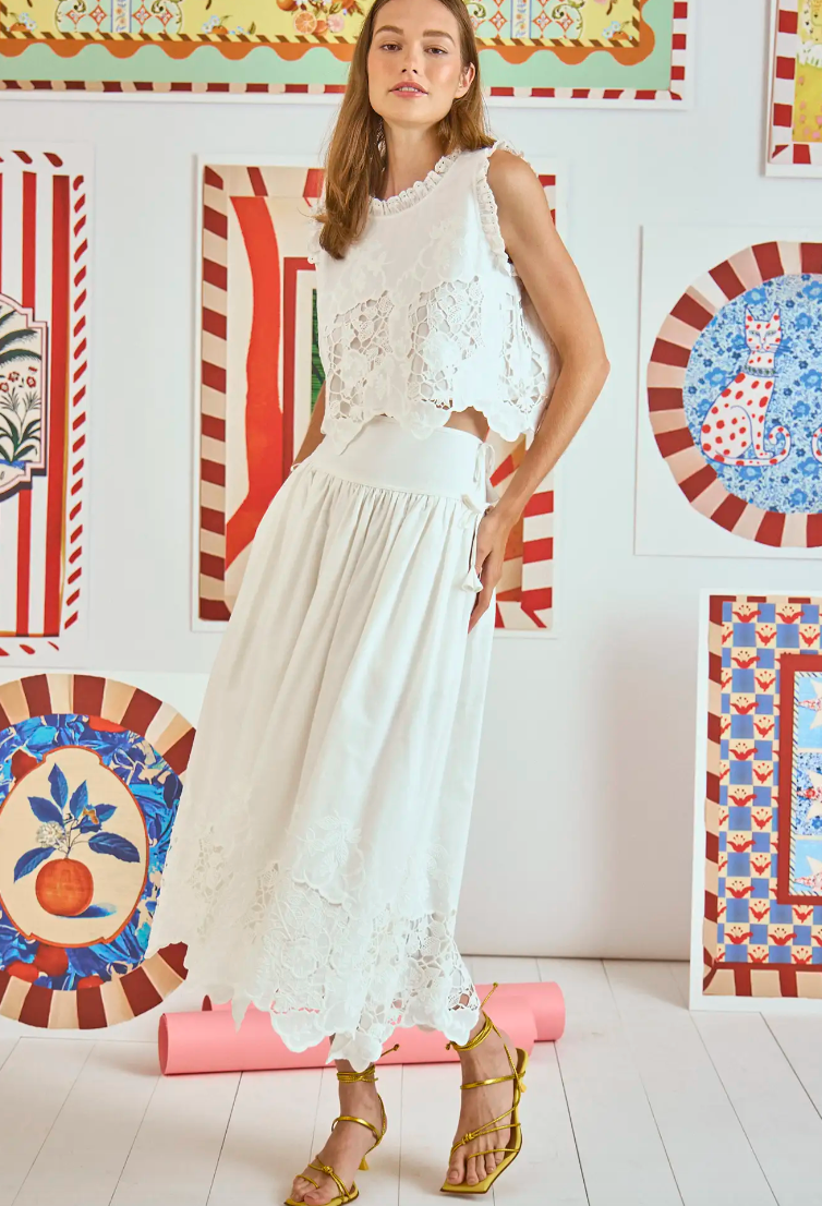 Hunter Bell Nathalie Skirt in White Embroidery